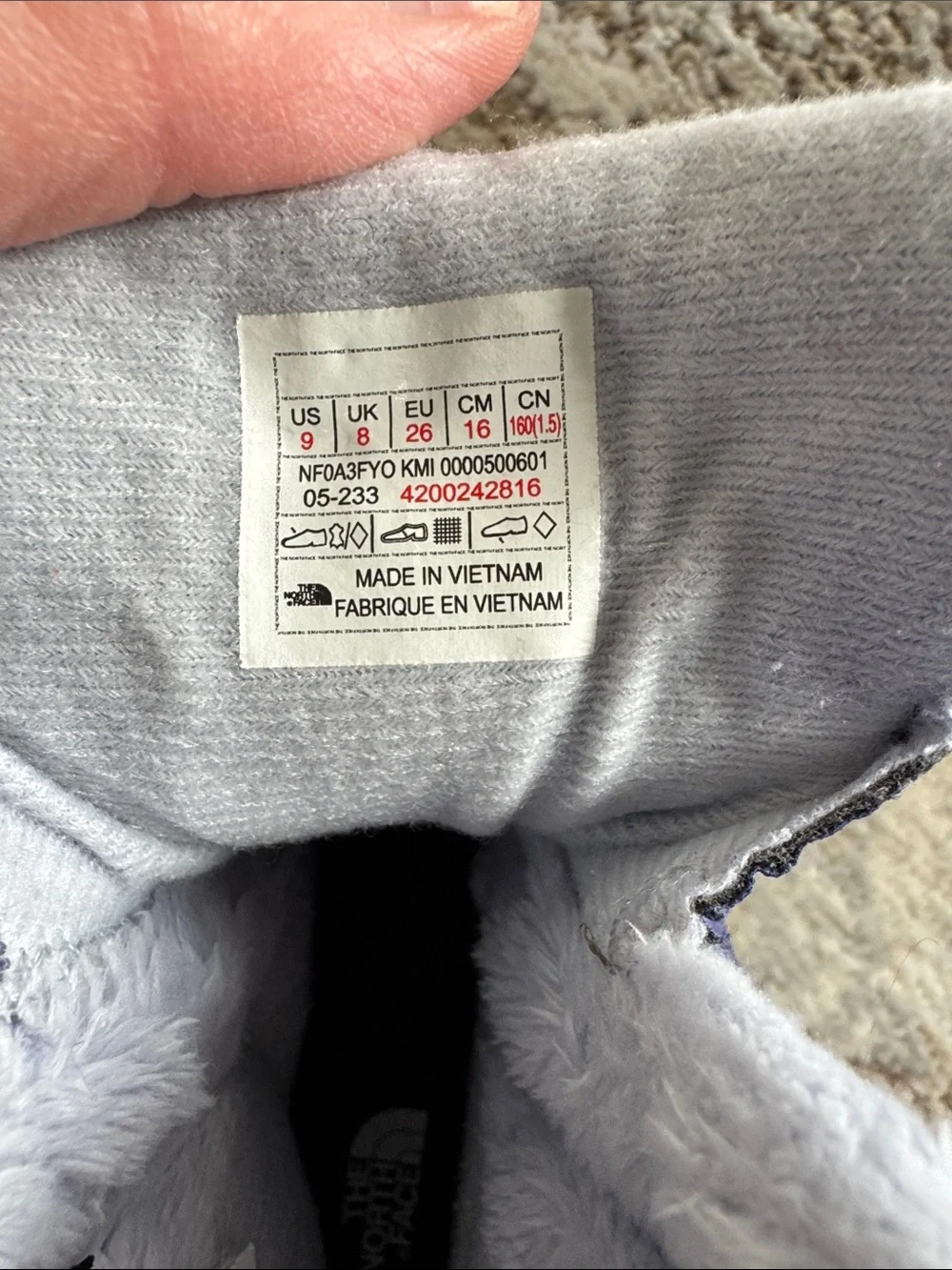 The North Face Kids Purple and Black Winter Boots with Light Blue Strap 9T